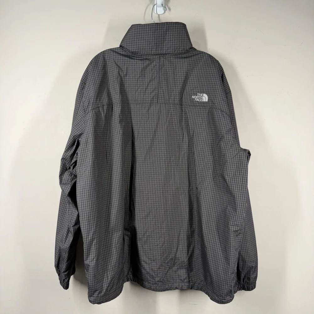 The North Face HyVent Rain Jacket Mens Sz XL Black Grey Grid Plaid Hooded Shell